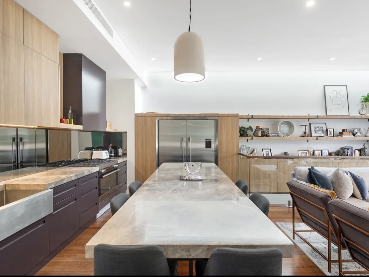 KBLCO kitchen renovation, Sydney. Island bench with pendant lighting.