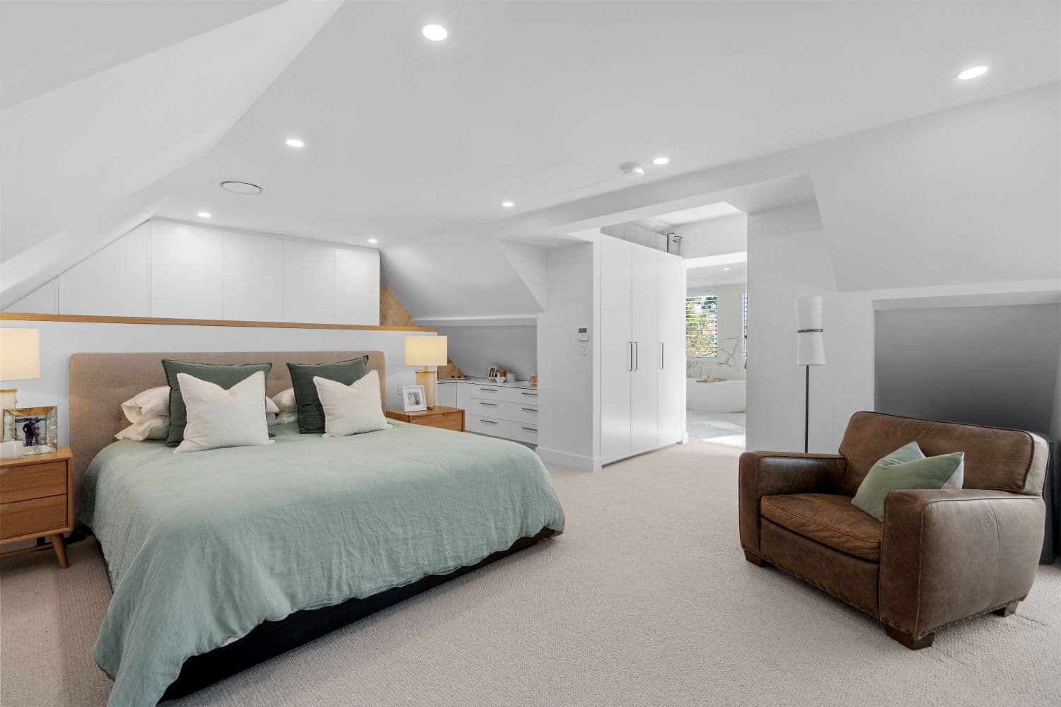 KBLCO bedroom renovation, Sydney. Soft palette and bedside detailing.