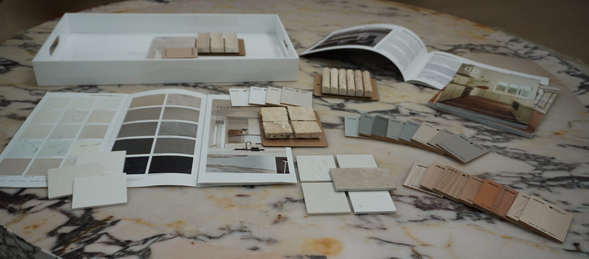 A materials and finishes selection the studio has arranged for a project.