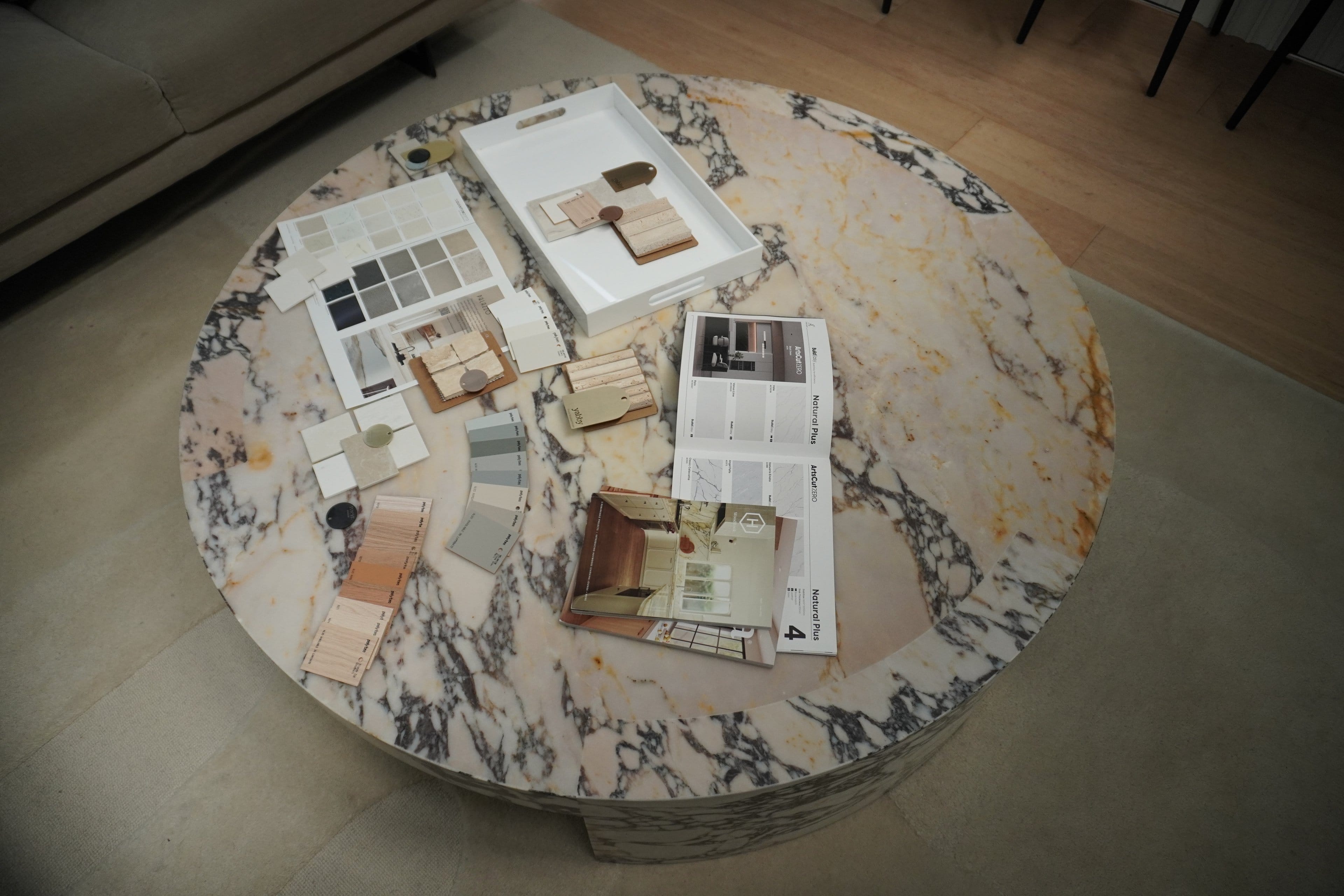 A project palette the studio has arranged on the table.